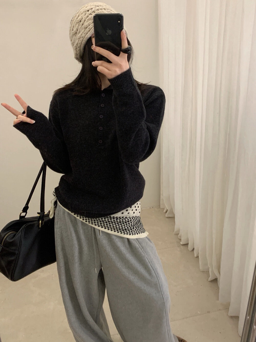 // 100%綿羊毛可立領半鈕扣NT