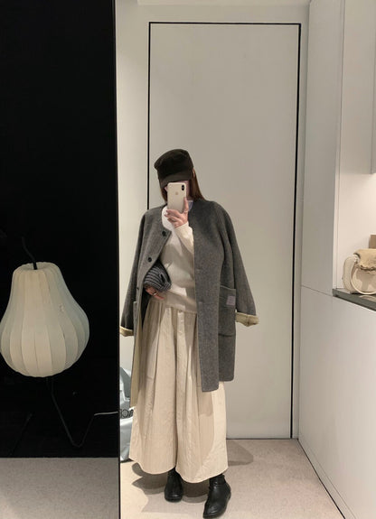 // 100%羊毛可拆針織帽內撞色手工外套