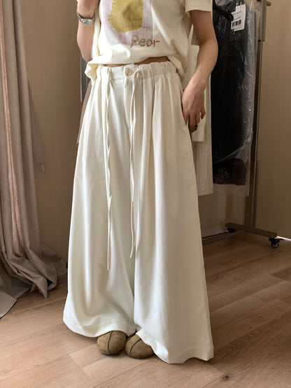 // 壓褶超遮肉橡筋腰連褲帶休閒褲