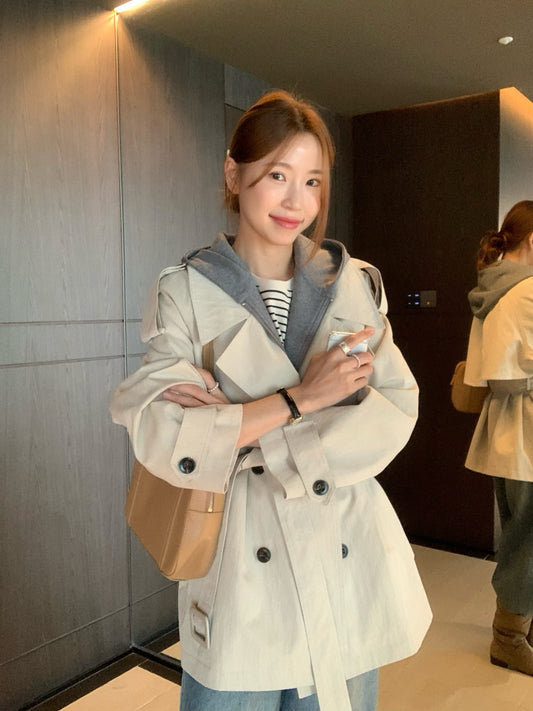 (部分現貨) // 可拆卸連帽衛衣拼接孖襟trench coat