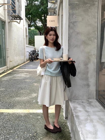 B50 / 必入！顏色極美薄款羊毛拉絨短袖針織上衣(95%wool+5%cashmere)