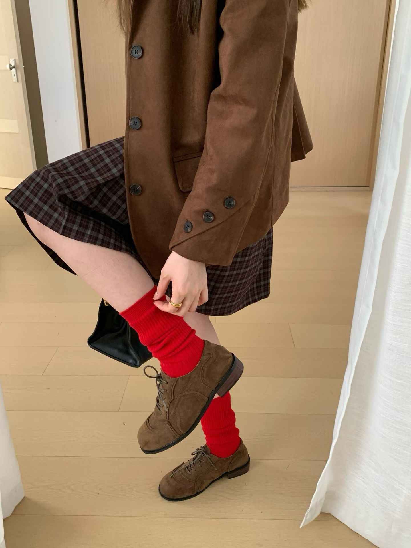 // 復古感超氣質牛皮絨外套