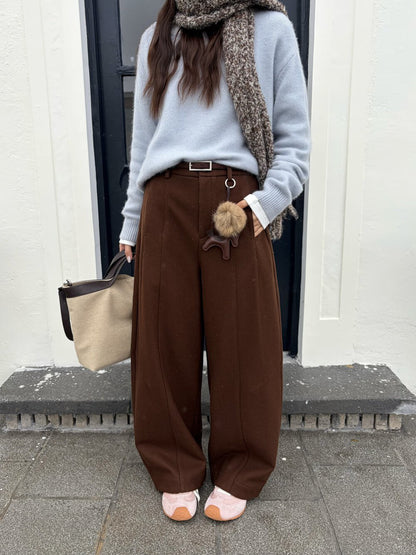 // 50%wool微寬鬆加絨彎刀褲