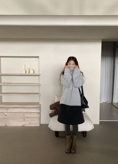 // 大熱菱格夾棉A字短裙