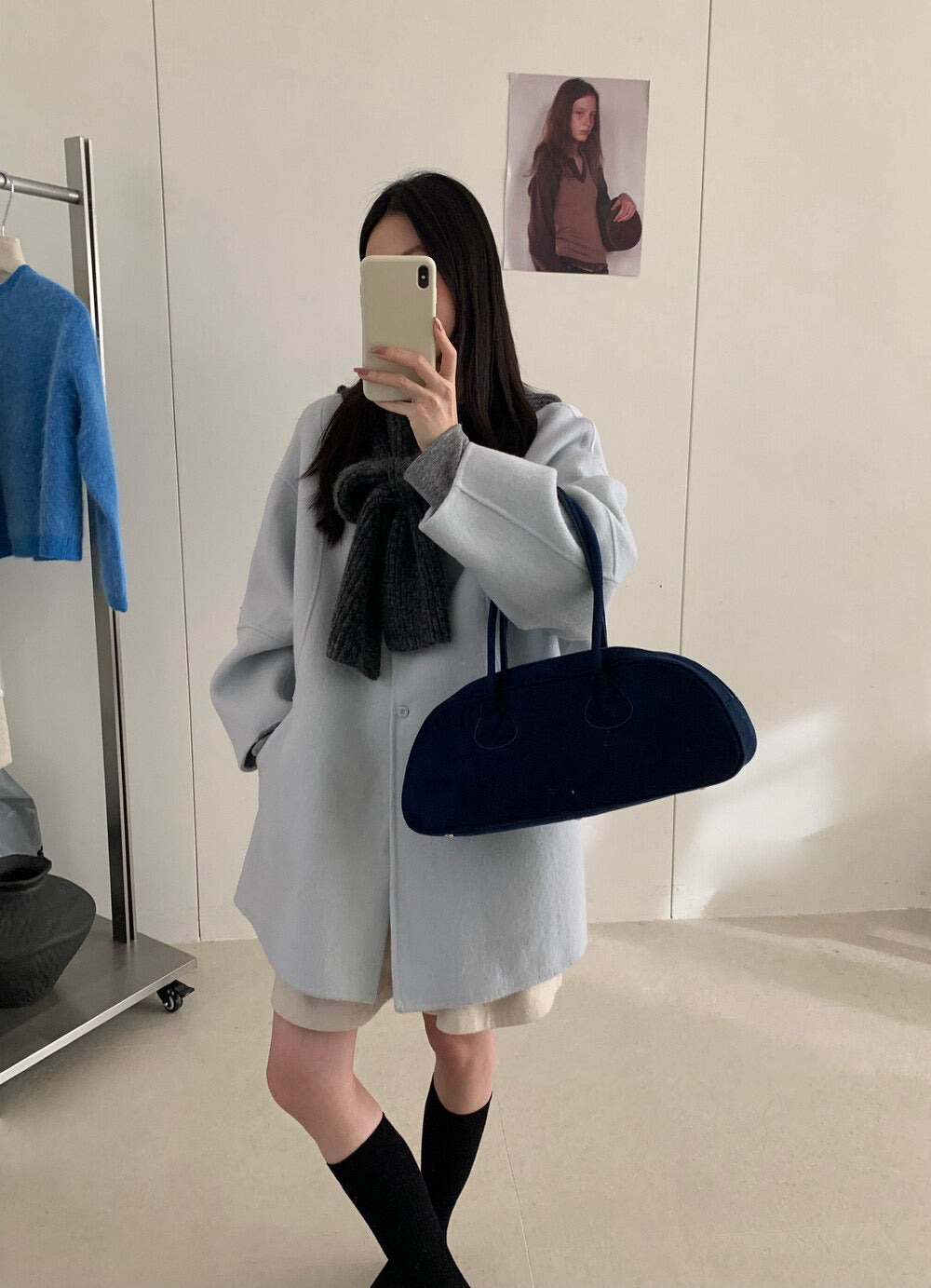 // 10%alpaca+90%wool簡約圓領手工外套(連頸巾)