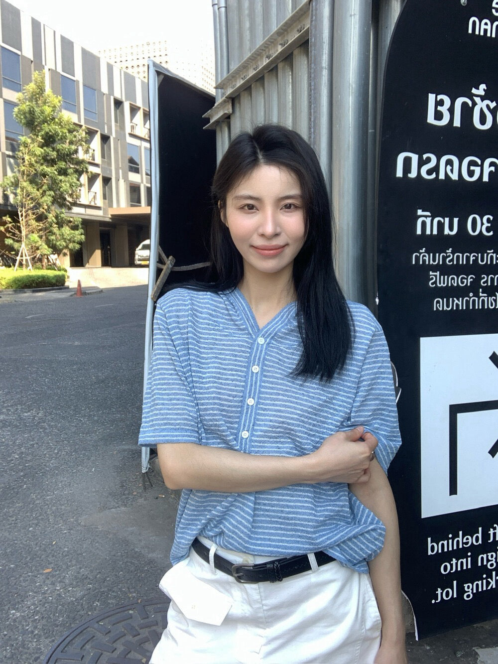 🧸 麻質混紋連帽間條針織上衣