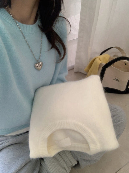 // 軟糯超美色系混兔毛圓領毛衣