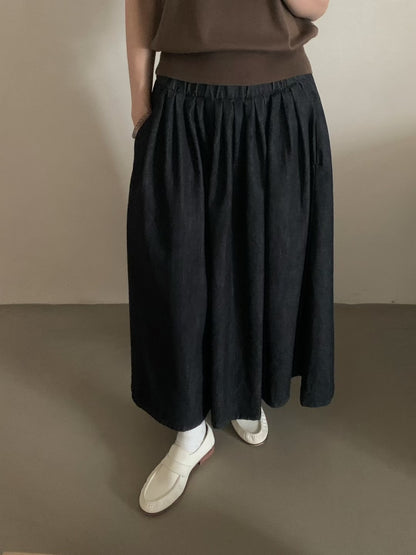 // 必入壓褶牛仔中裙