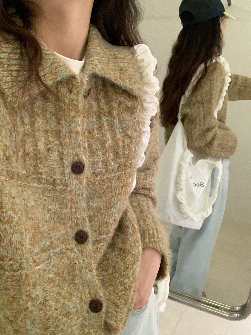 // 8%wool彩紗線菱格麻花翻領CD