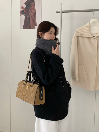 // 100%羊毛拼針織領雙面手工外套