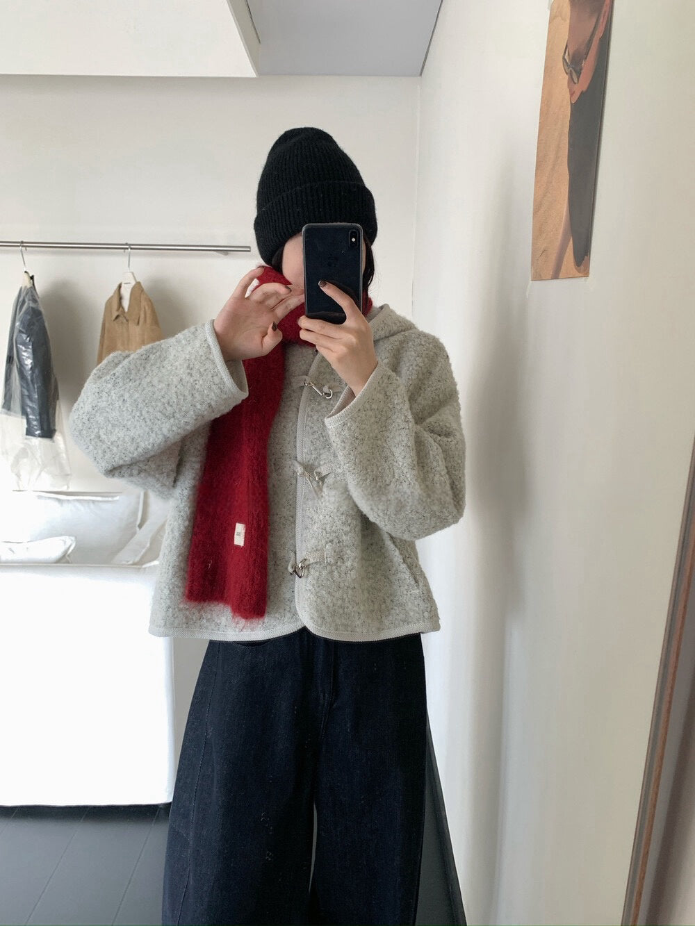 // 10%羊羔毛圈圈絨銀扣連帽外套