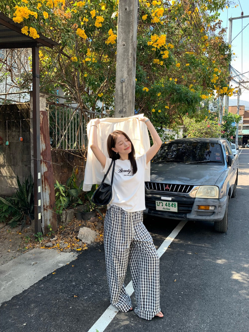 🗞️ 超韓粗褲腳格仔休閒褲