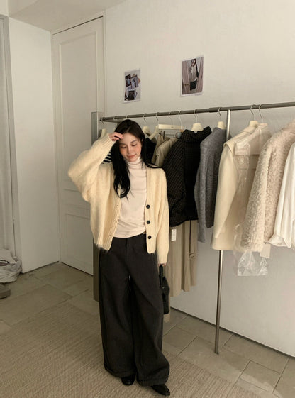 // 復古鈕扣邊拉絨V領CD