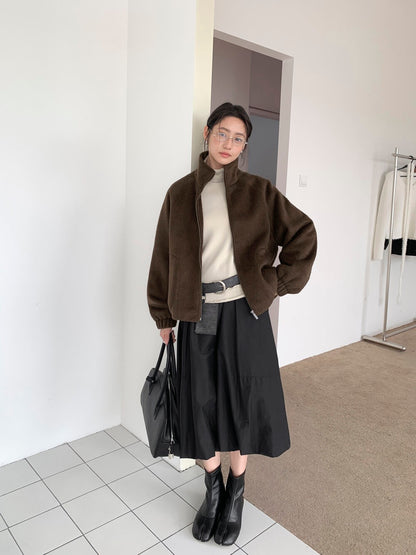 // 休閒風絨毛感夾棉外套