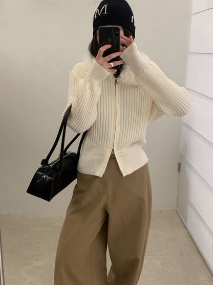 // 復古感毛毛領拉鍊CD