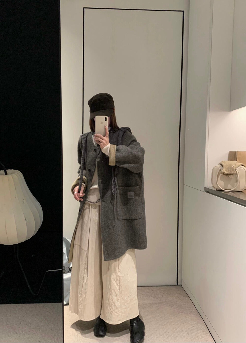 // 100%羊毛可拆針織帽內撞色手工外套