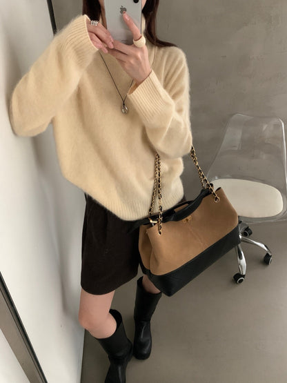 // 95%wool+5%cashmere拉絨工藝小高領針織NT