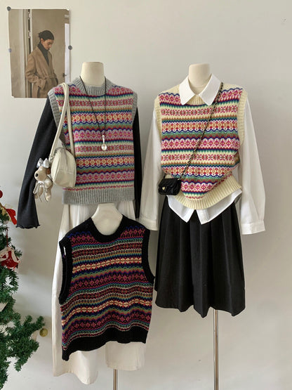 // 彩色復古patterns針織背心