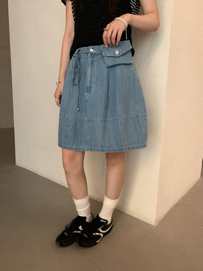 H05 / 復古感連小腰包A字牛仔短裙