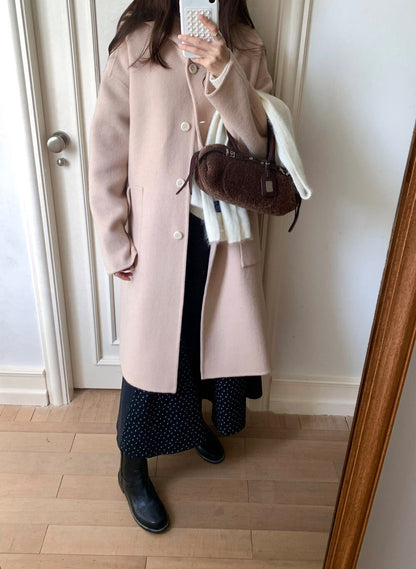 // 80%wool+20%alpaca連帽可愛口袋手工羊毛外套