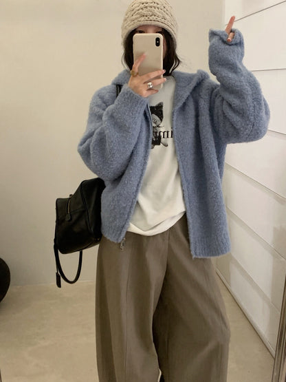 // 超軟糯圈圈羊毛連帽拉鍊CD