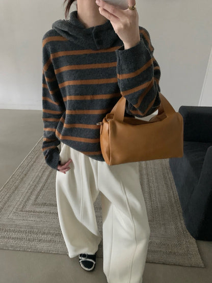 // 35%wool可分拆帽子間條毛衣