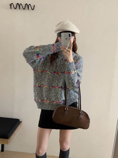 // 30%綿羊毛刺繡彩線毛衣