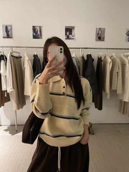 // 鈕扣polo翻領拼間針織NT