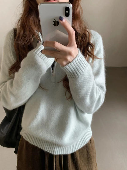 // raccoon+wool半拉鍊翻領高級感毛衣