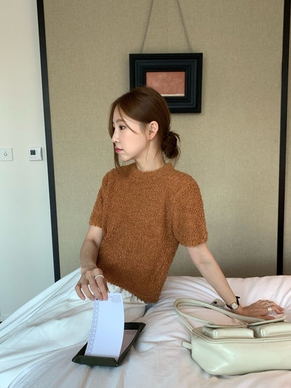 // 粗針織感肌理感5%羊毛短袖NT