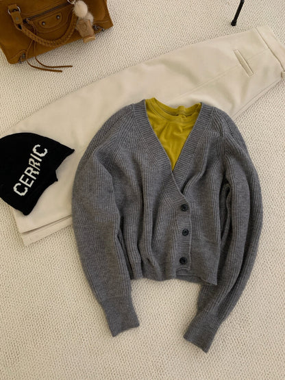 // 設計感交叉側鈕扣深V毛衣