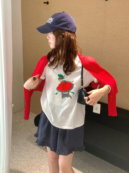 // 少女圖案棉質短袖TEE