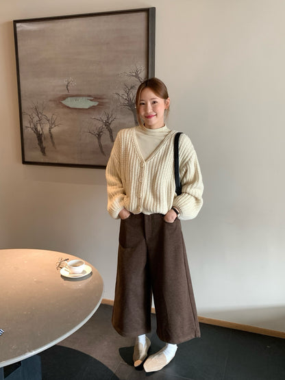 // 復古感粗針織泡泡袖CD