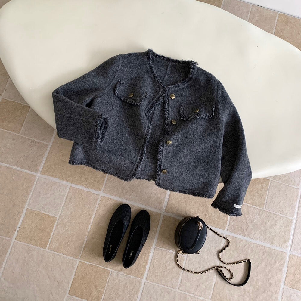 回饋價！// 氣質流蘇邊小香風100%羊毛雙面手工外套