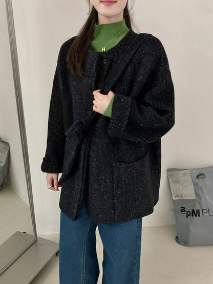 // 100%wool圓領大袋雙面毛呢外套(連袋仔)