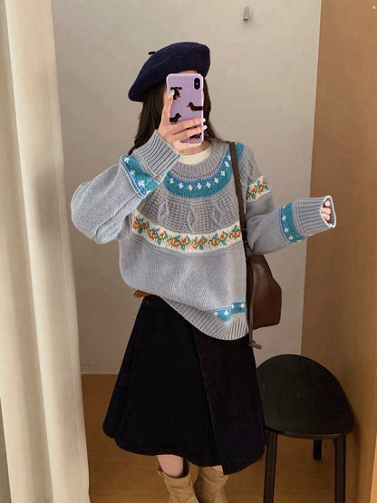// 30%綿羊毛超美撞色花紋毛衣