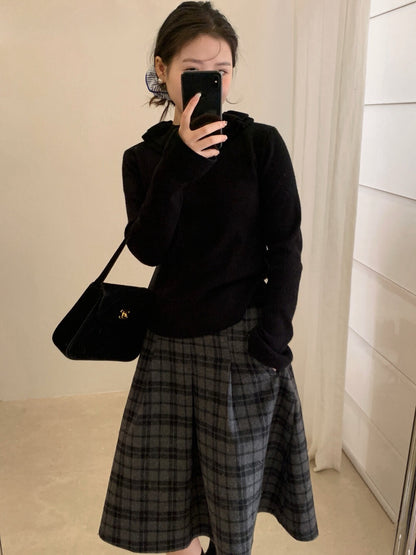 // 法式雙層花邊領+袖針織上衣