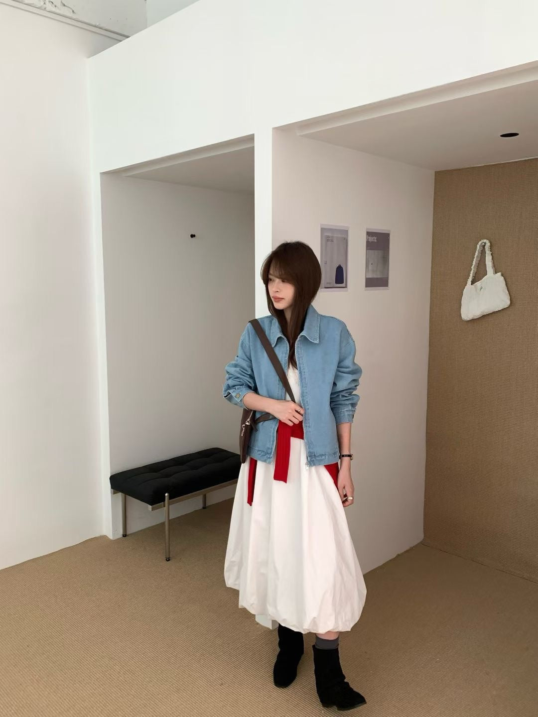 (現貨) // 簡約cutting翻領拉鍊牛仔外套