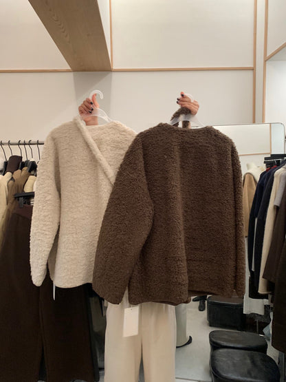 // 20%wool軟糯皮毛一體粒粒毛中長外套