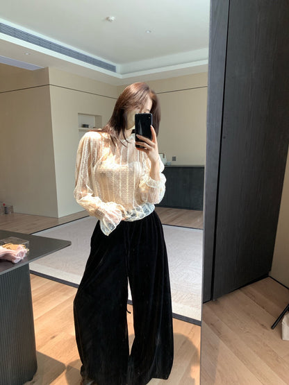 // 氣質絲絨休閒全長褲