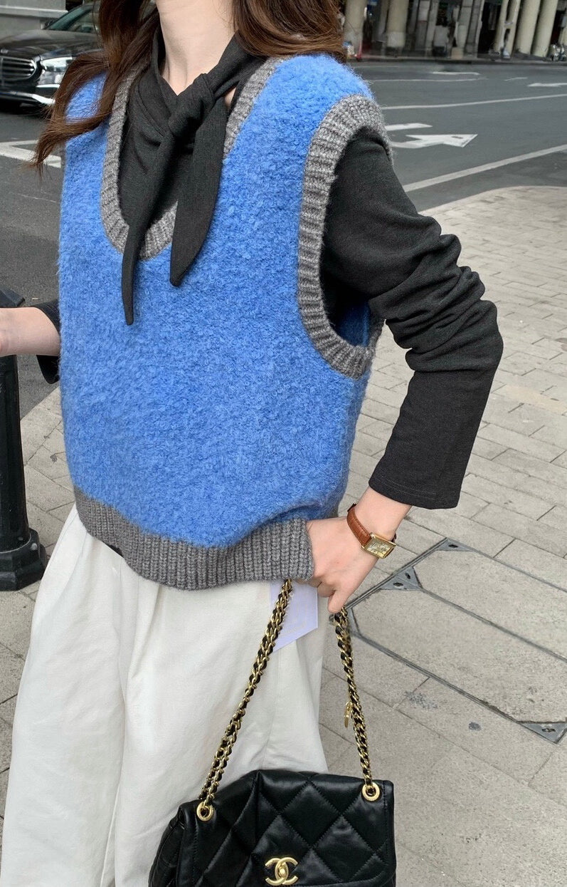 // 圈圈毛撞色邊針織背心