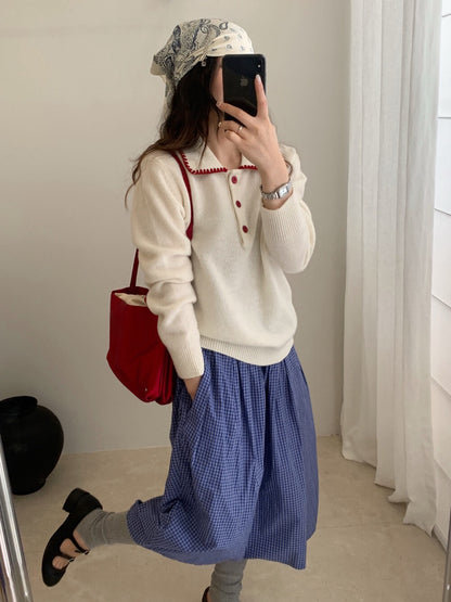 // 100%羊毛撞色包邊縫線鈕扣翻領NT