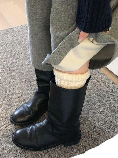 // 帥氣八分毛呢料加絨褲(連小腰包+腰帶)