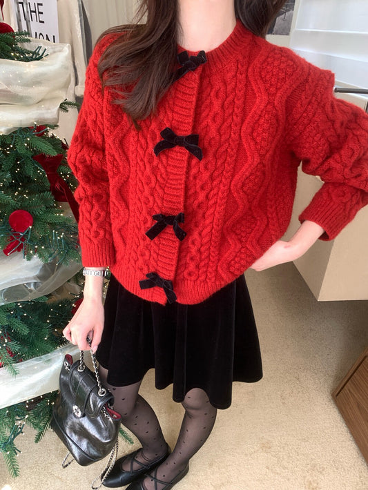 // 節日感絲絨蝴蝶結麻花CD