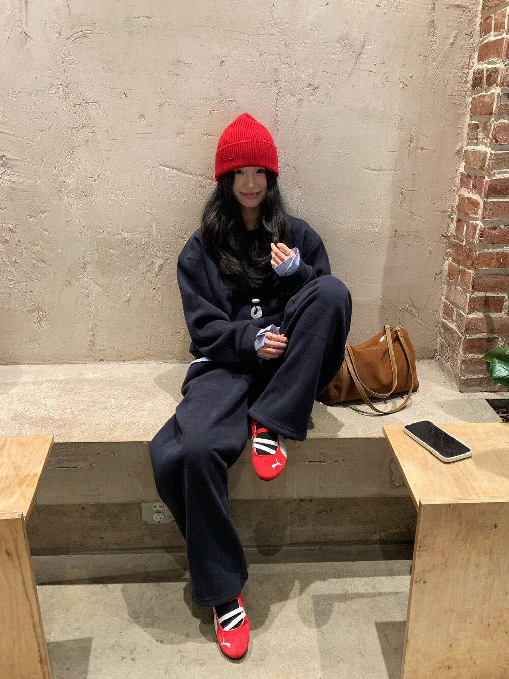 // 超韓拼接袖衛衣+褲頭拼接連針織裙簾褲套裝