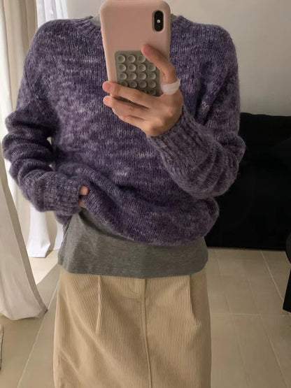 // 超好看的雜色花線圓領毛衣