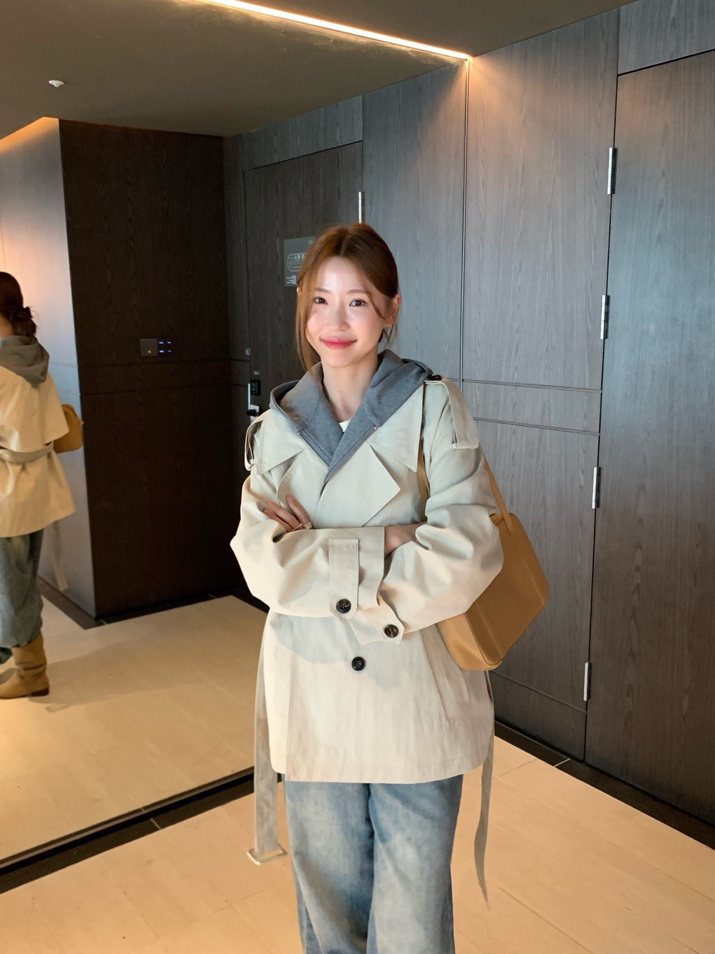 (部分現貨) // 可拆卸連帽衛衣拼接孖襟trench coat