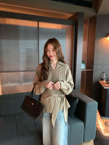 // lyocell混麻超高質綁結恤衫