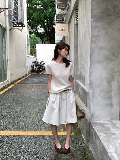 B50 / 必入！顏色極美薄款羊毛拉絨短袖針織上衣(95%wool+5%cashmere)