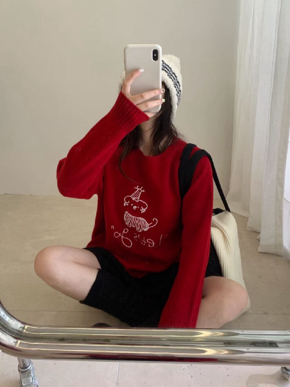 // 100%羊毛可愛小狗刺繡毛衣